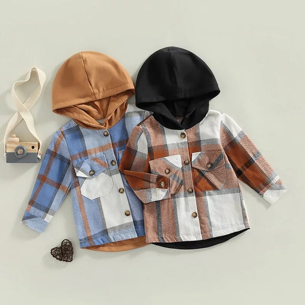 Toddler Plaid Button Up Hoodie