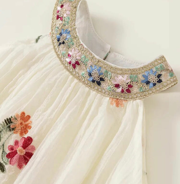 Baby/Toddler Cream Embroidered Halter Dress