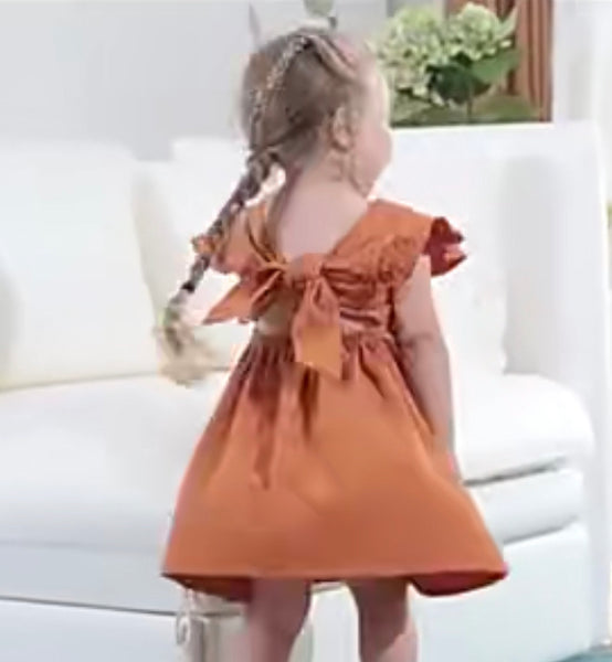 READY TO SHIP - Toddler Flutter Sleeve Bow Dress (2T)