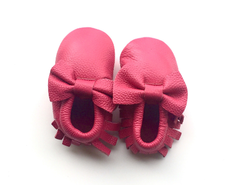 Baby Moccasins - Hot Pink Leather with Bow