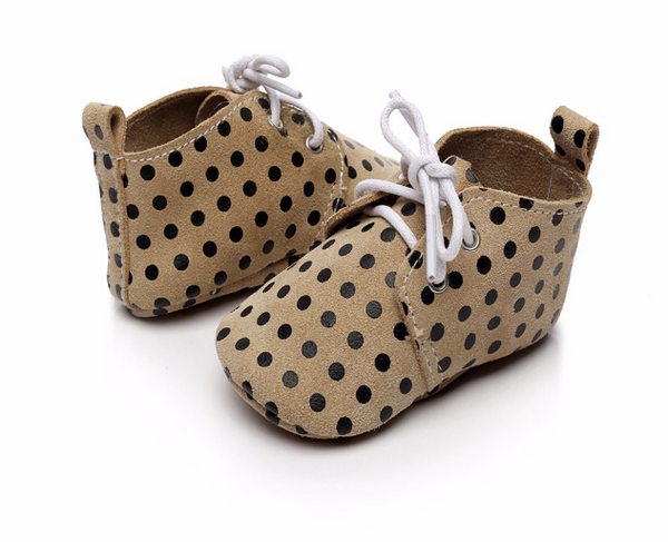 Baby Lace Up Oxford - Beige Polka Dot