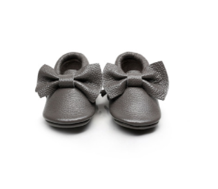 Baby Moccasins - Slate Grey Leather with Bow