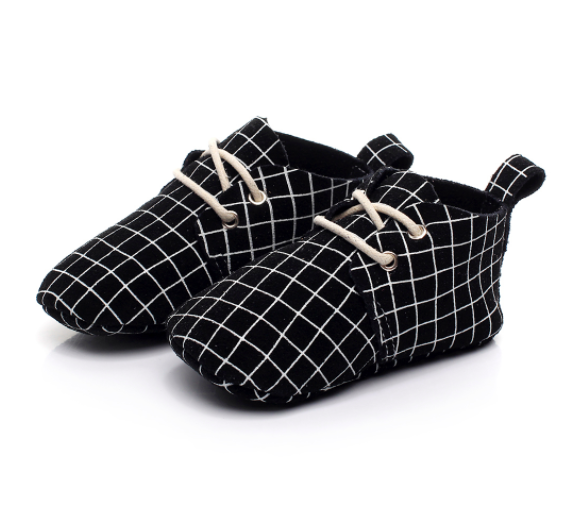 Baby Lace Up Oxford - Black & White Checker