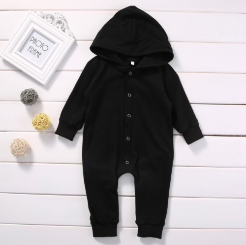 Baby/Toddler Black Hooded Snap Romper