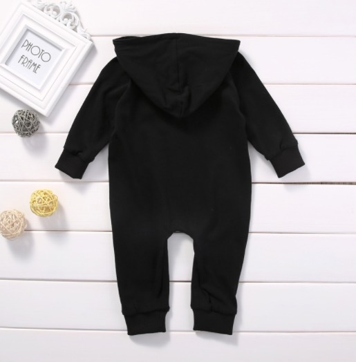 Baby/Toddler Black Hooded Snap Romper