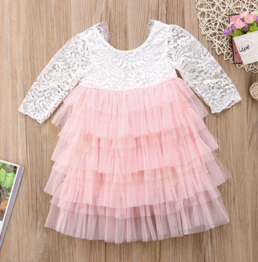 Baby/Toddler Pink Lace Long Sleeve Dress