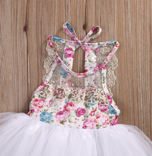 Baby/Toddler Floral Sequin Open Back Tutu Dress