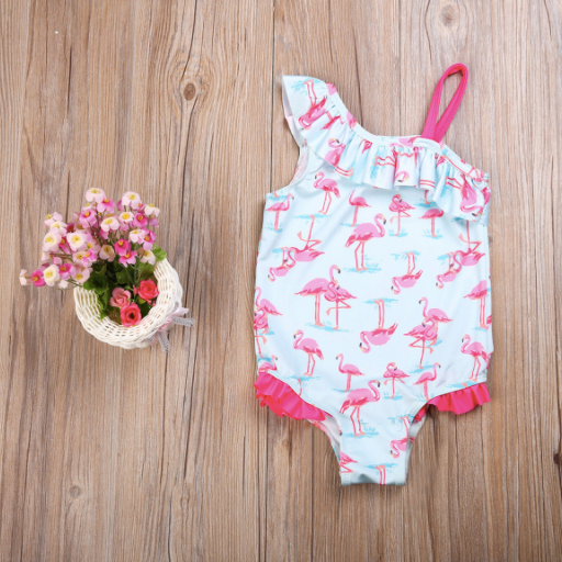 Baby/Toddler One Shoulder Flamingo Ruffle Swimsuit