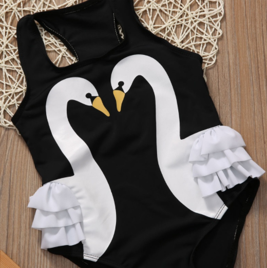 Baby/Toddler Double Swan Black Swimsuit