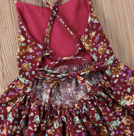 Baby/Toddler Cranberry Floral Tie Back Dress