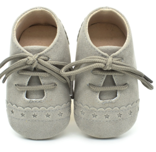 Baby Lace Up Oxford - Light Grey Star Suede