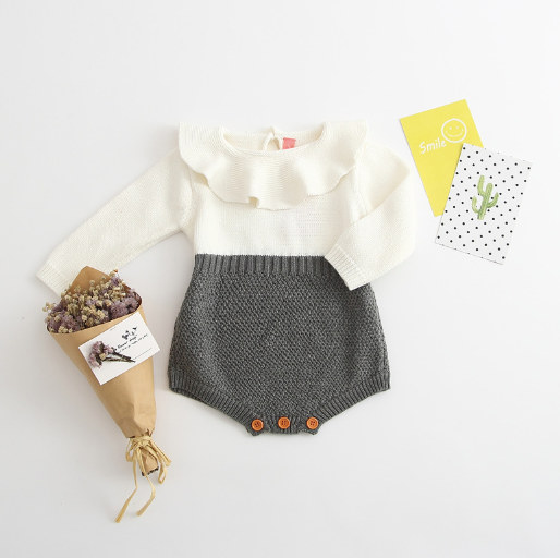 Baby/Toddler Grey and White Knit Button Romper