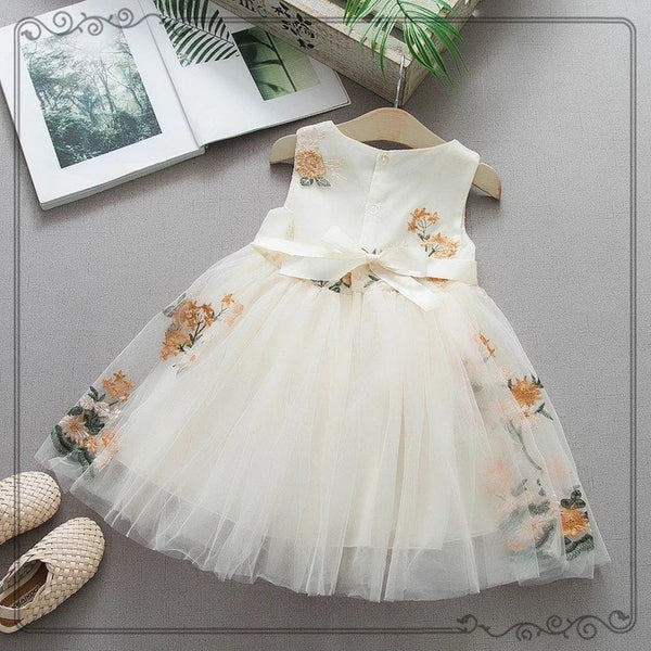 Baby/Toddler White Tulle Floral Embroidery Dress