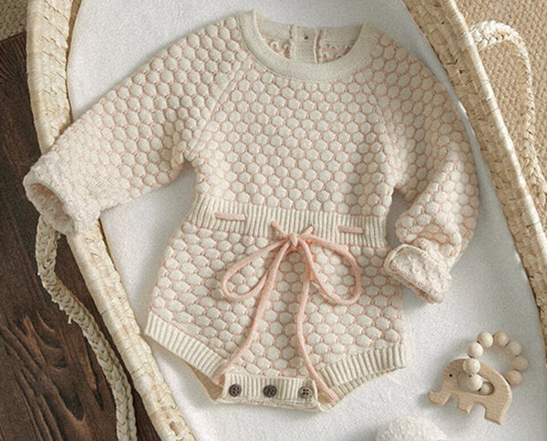 Baby/Toddler Pink Honeycomb Sweater Romper