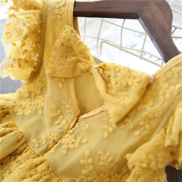 Toddler Yellow Flutter Sleeve Lace Dress