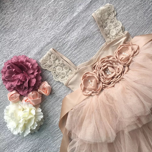 Baby/Toddler Apricot Flowers and Ruffles Tutu Dress