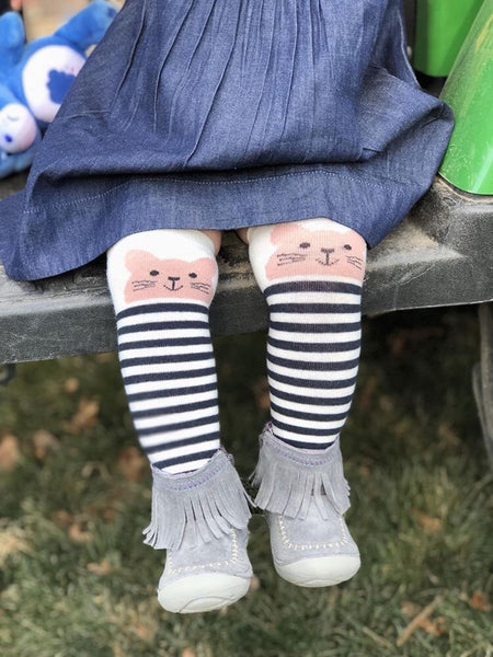 Baby/Toddler Striped Kitty Knee High Socks - Multiple Colors