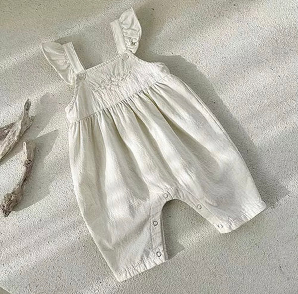 Baby/Toddler White Embroidered Flutter Sleeve Romper