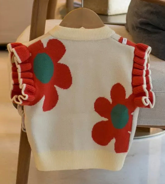 Baby/Kids Ruffle Sleeve Flower Sweater