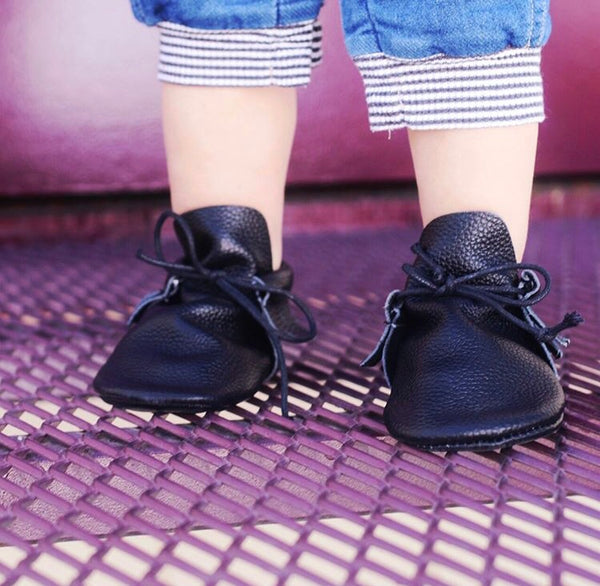Baby Lace Up Moccasin Boots - Black