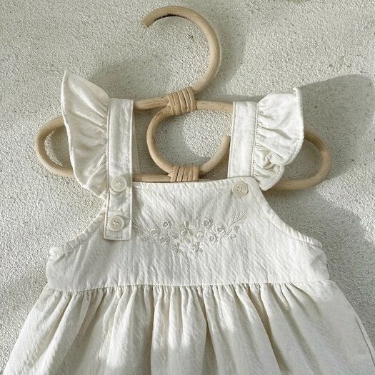 Baby/Toddler White Embroidered Flutter Sleeve Romper