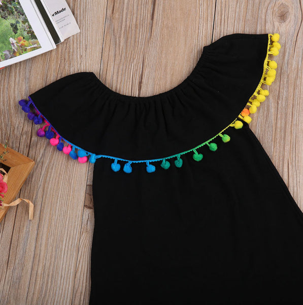 Toddler Black Rainbow Pom Pom Dress