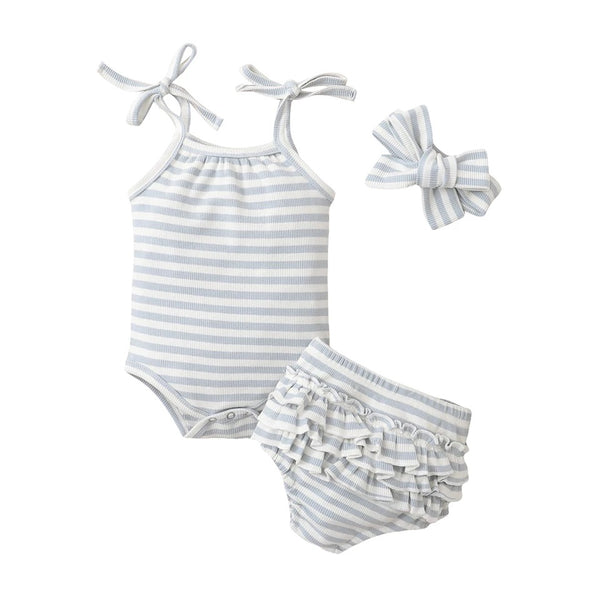 Baby/Toddler Striped Rompers + Bloomers Set - 3 PCS