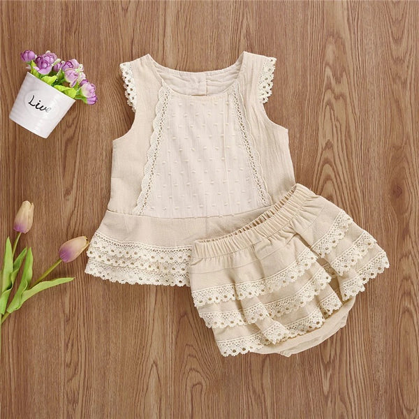 Baby/Toddler Cream Lace Top and Bloomer Set