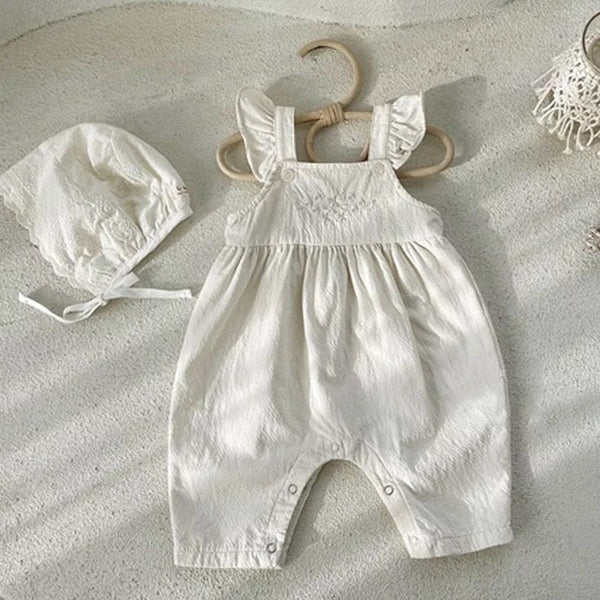 Baby/Toddler White Embroidered Flutter Sleeve Romper