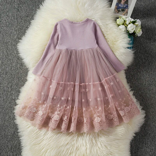 Toddler/Kids Blush Long Sleeve Lace Dress