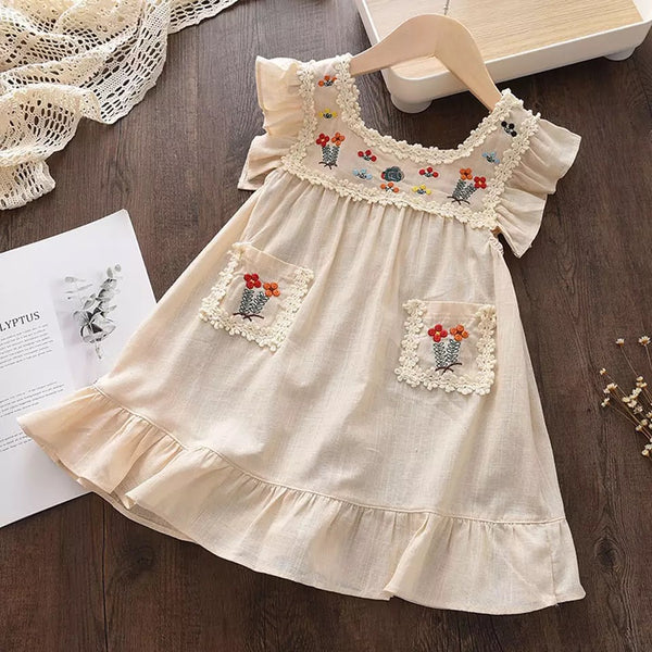 Toddler Cream with Embroidered Flowers Dress
