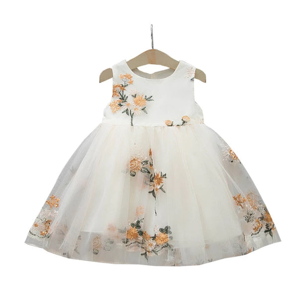 Baby/Toddler Pale Yellow Tulle Floral Embroidery Dress