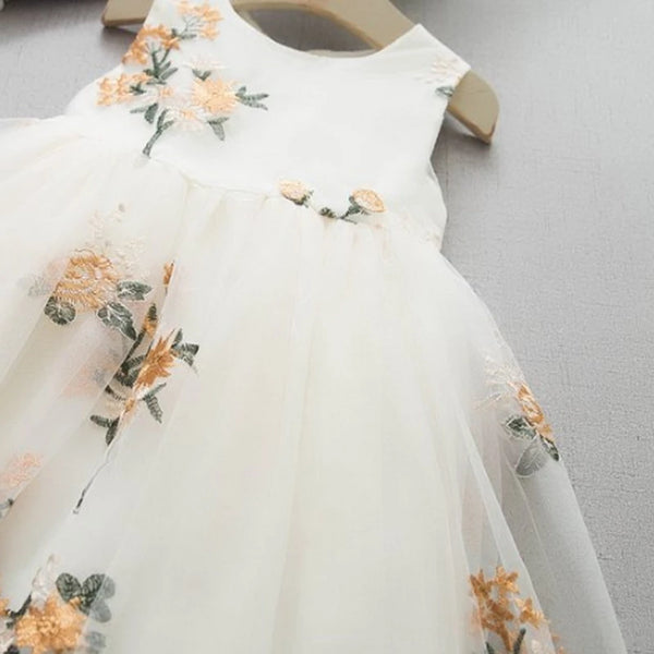 Baby/Toddler White Tulle Floral Embroidery Dress